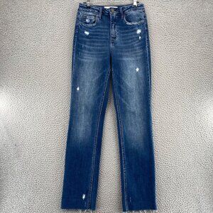 Mica Jeans Womens 26 Blue Medium Wash Denim Distressed Raw Hem Straight Stretch